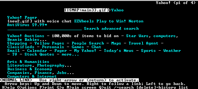 Screen shot showing the lynx text mode browser.